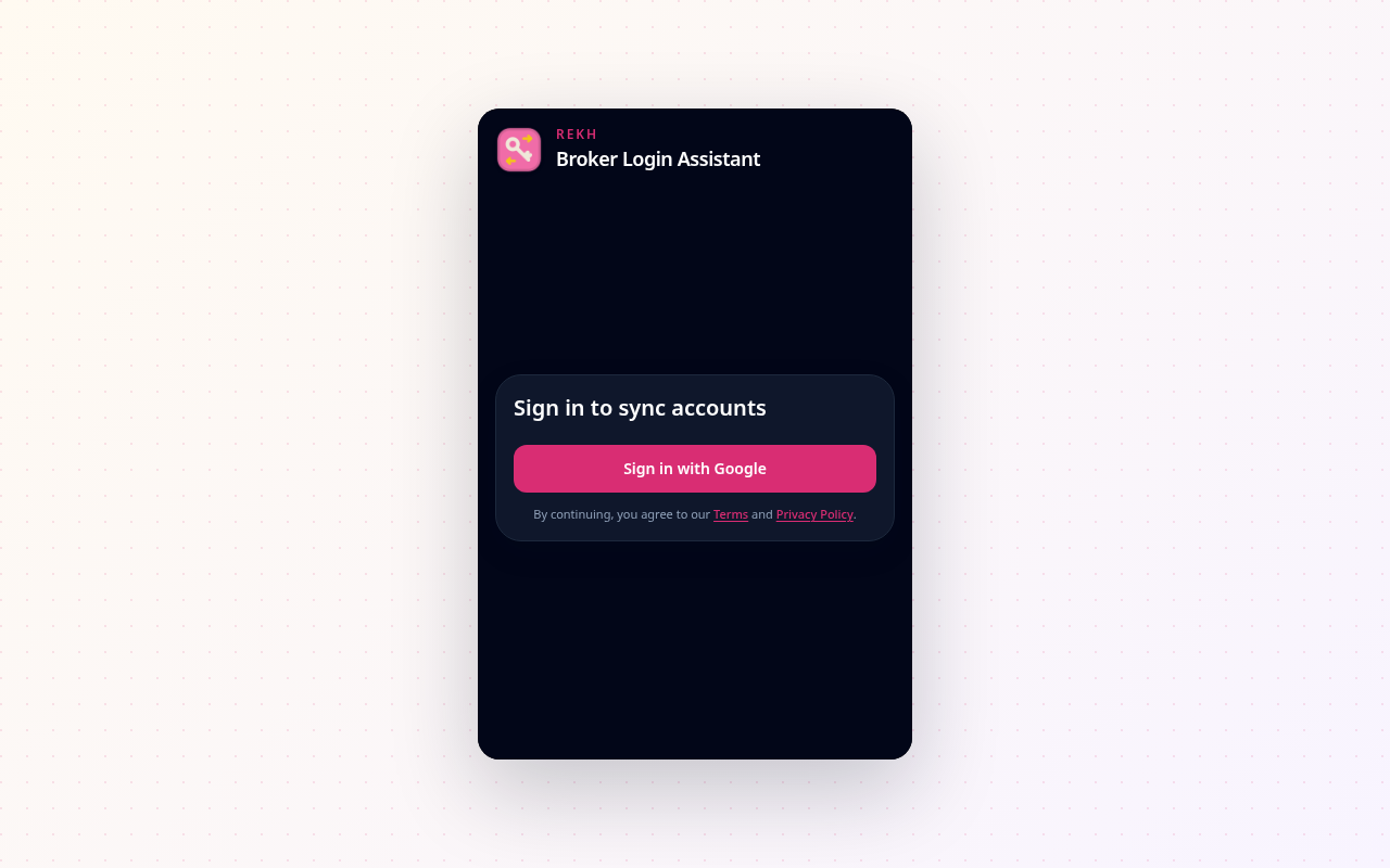Broker Login Assistant sign-in screen with a Sign in with Google button